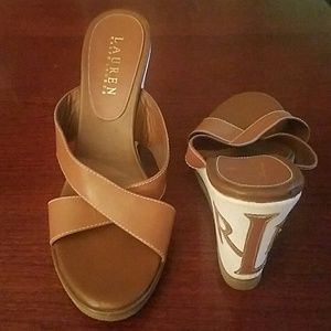 Ralph Lauren Tan and Creme wedges